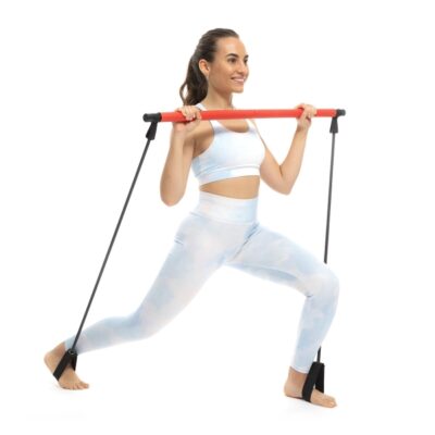 Drążek do Fitnessu z Taśmami Elastycznymi i Przewodnikiem