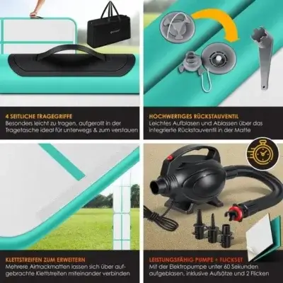 Mata gimnastyczna Nadmuchiwana mata fitness Airtrack 300x100cm