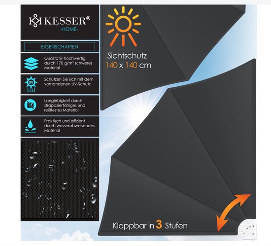 Składana markiza balkonowa z uchwytem ściennym | 140x140cm - obrazek 3