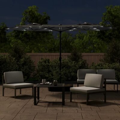 Parasol Ogrodowy z LED, Antracytowy, Podwójny 316×145 cm