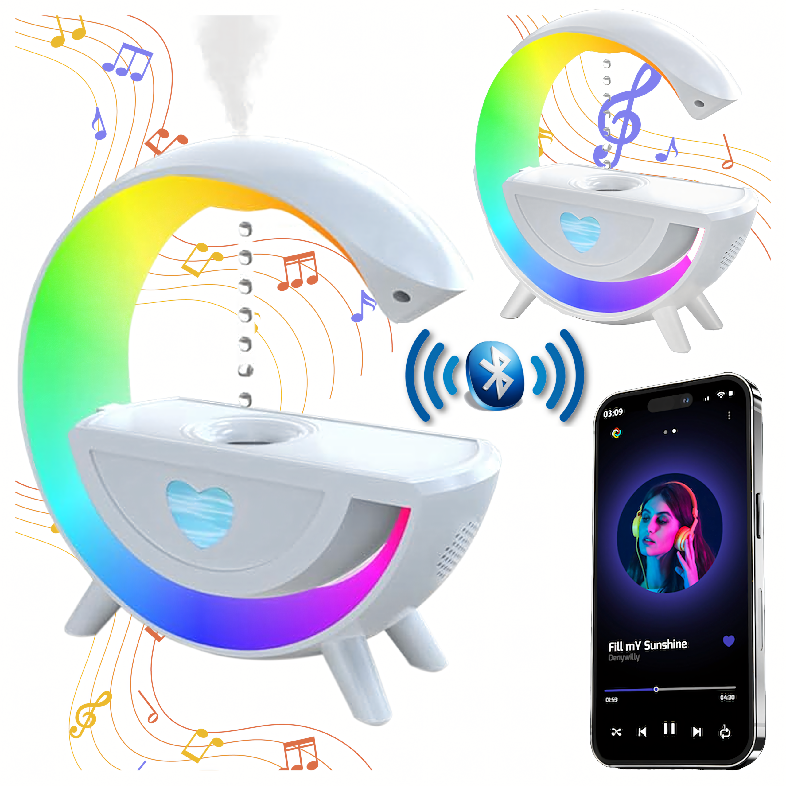 Nawilżacz i Głośnik Bluetooth z Lampką Nocną