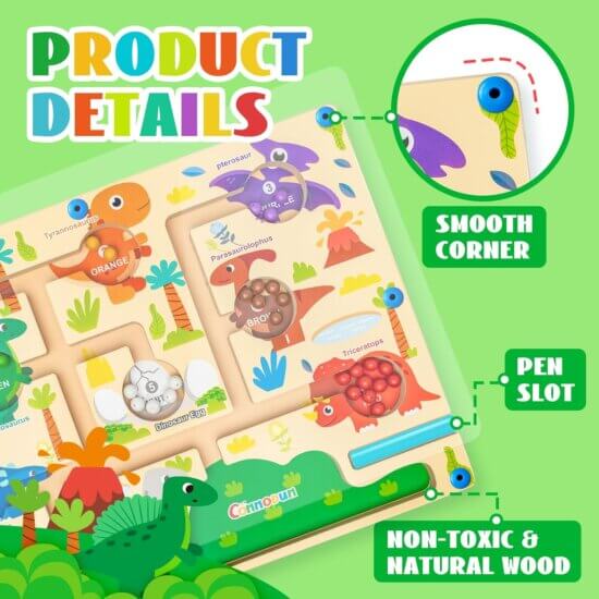 Magnetyczna Gra Labirynt Dinozaur Montessori Dla Dzieci 2-5 Lat - obrazek 4