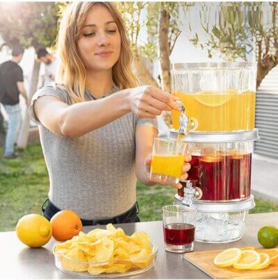 Podwójny dozownik napojów z pojemnikiem na lód i miską na przekąski