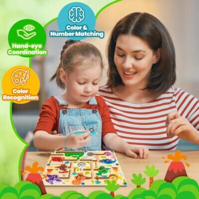 Magnetyczna Gra Labirynt Dinozaur Montessori Dla Dzieci 2-5 Lat