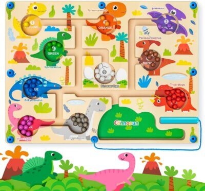 Magnetyczna Gra Labirynt Dinozaur Montessori Dla Dzieci 2-5 Lat