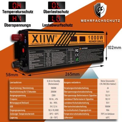 Przetwornica Napięcia 1000 W, Czysty Sinusoidalny Falownik Samochodowy 12 V, 230 V