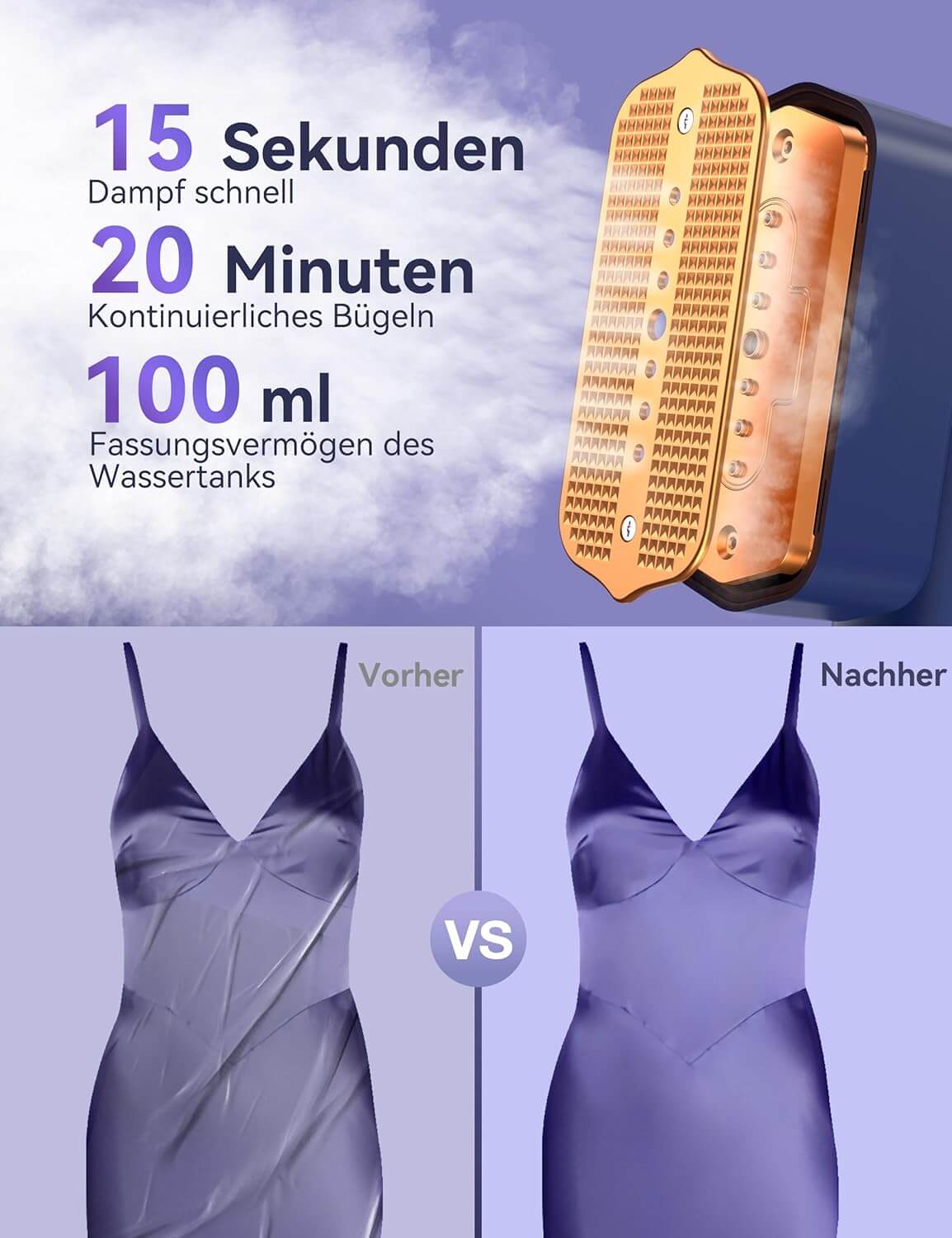 Parownica, Żelazko Parowe Do Ubrań, Żelazko Turystyczne 2 w 1 - obrazek 4