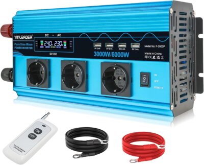 Przetwornica Napięcia 3000 W/6000 W, Czysta Sinusoida, 12 V, 230 V