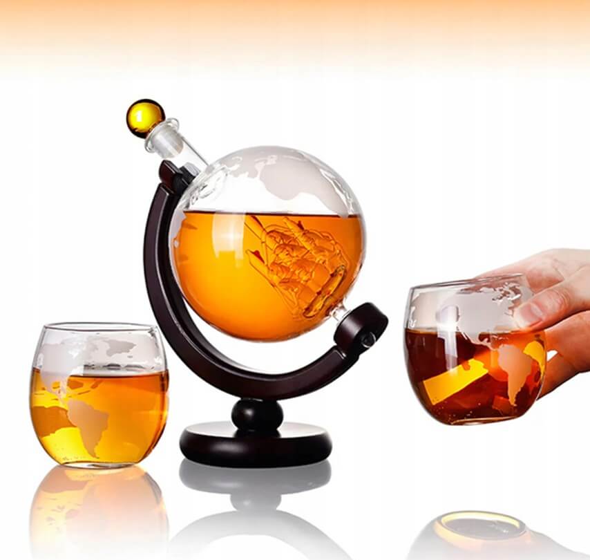 Zestaw Do Whisky Karafka Globus 850ml Statek 2 Szklanki Z Grawerem - obrazek 6