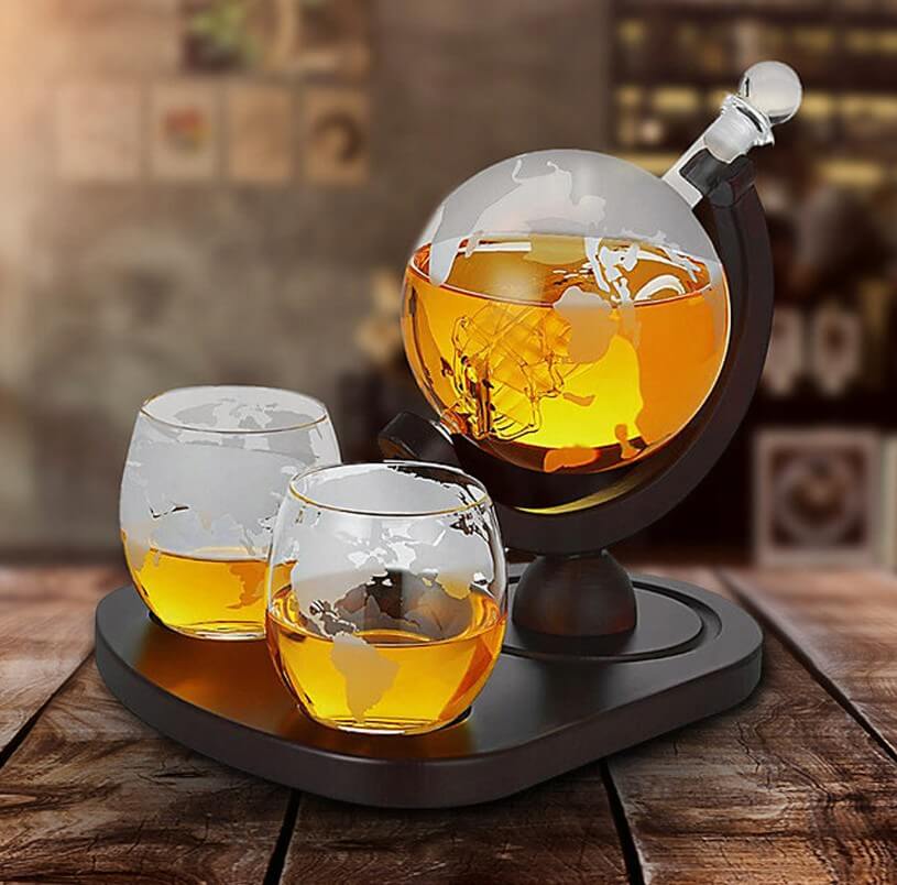 Zestaw Do Whisky Karafka Globus 850ml Statek 2 Szklanki Z Grawerem - obrazek 2