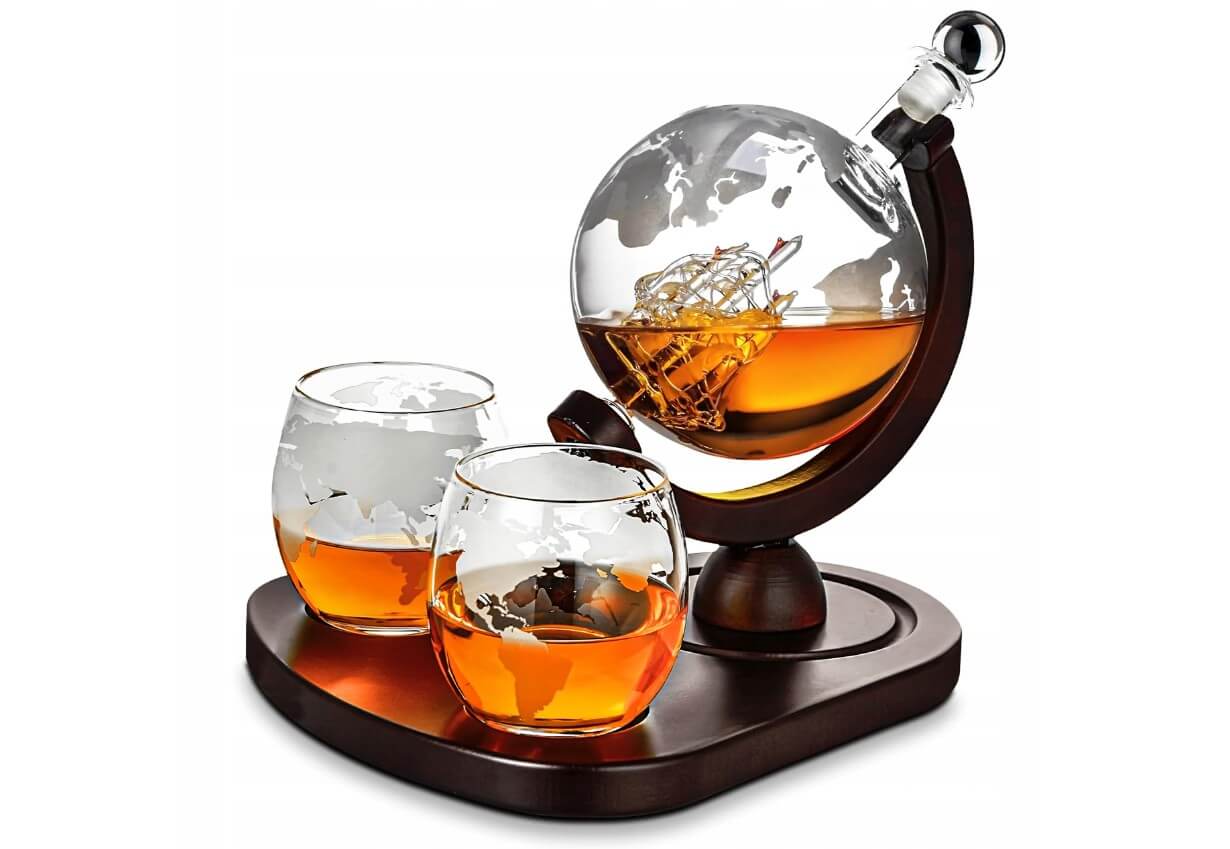 ZESTAW DO WHISKY KARAFKA GLOBUS 850ml STATEK 2 SZKLANKI GRAWER