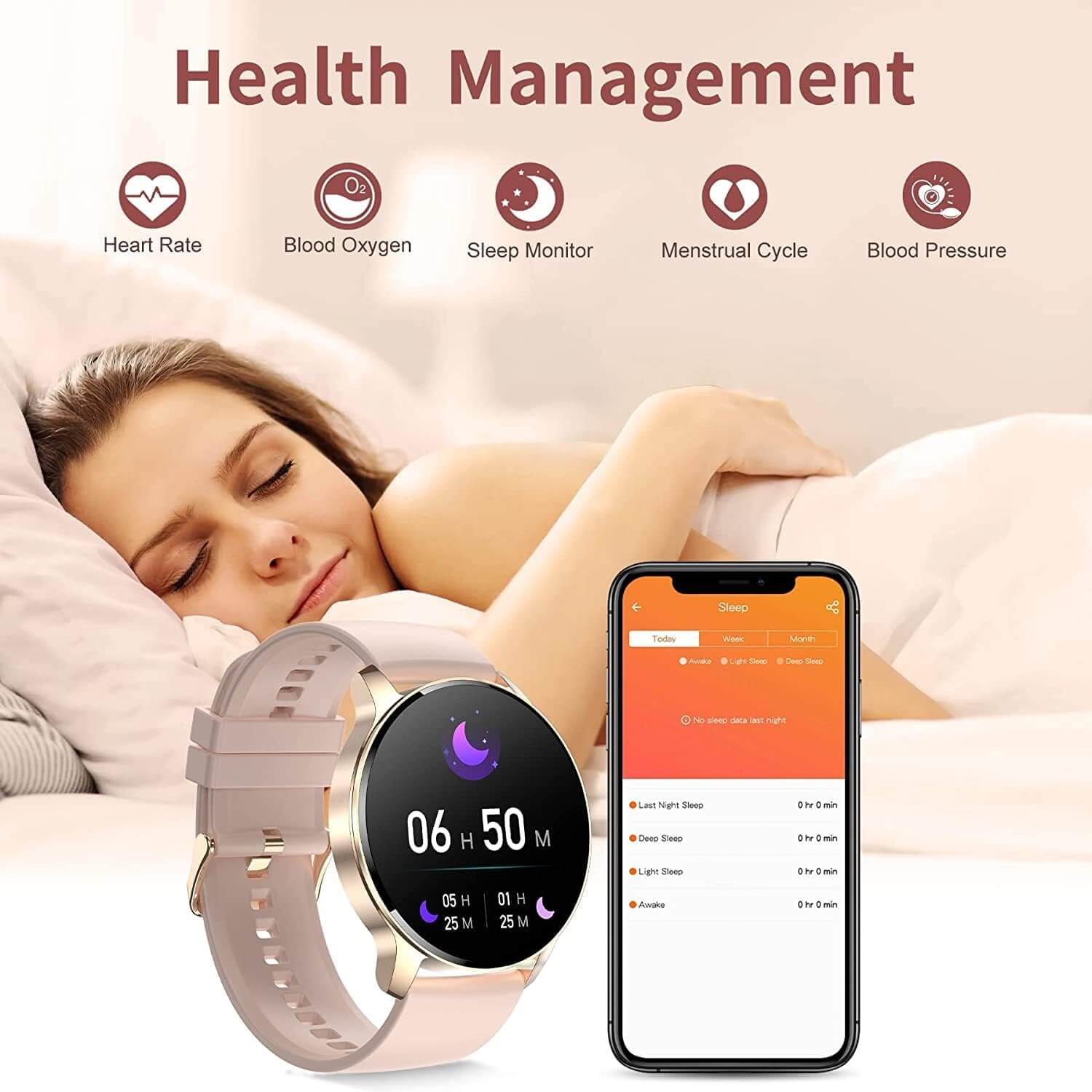 Damski smartwatch z asystentem głosowym Bluetooth 1,32" okrągły zegarek HD z 19 trybami sportowymi/SpO2/snu, Smart Watch - obrazek 4