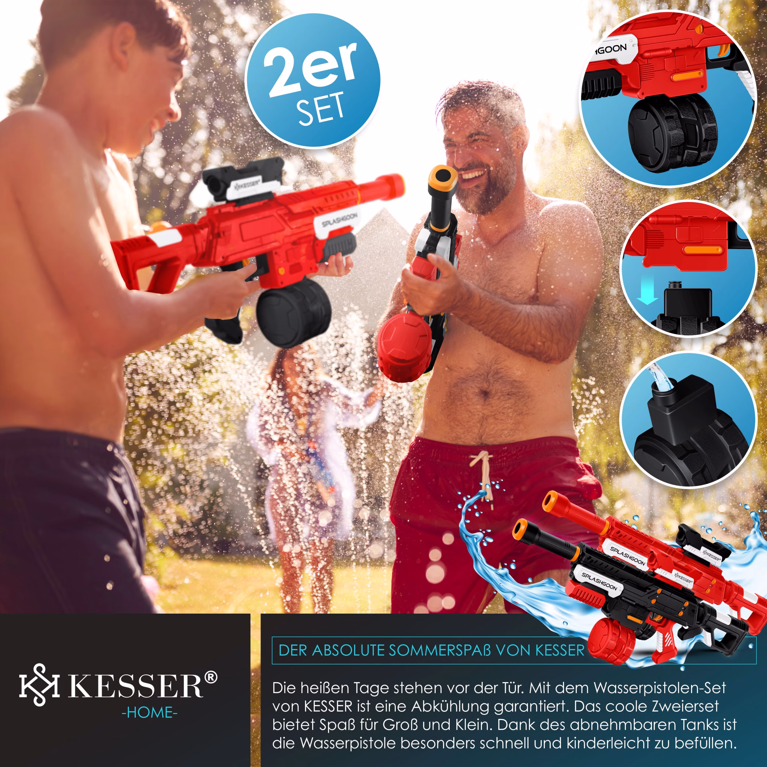 Zestaw Pistoletów Wodnych KESSER® – 2 Pistolety Wodne z Lunetą Bardzo Silny Zasięg 8m, Pojemność 650ml - obrazek 2