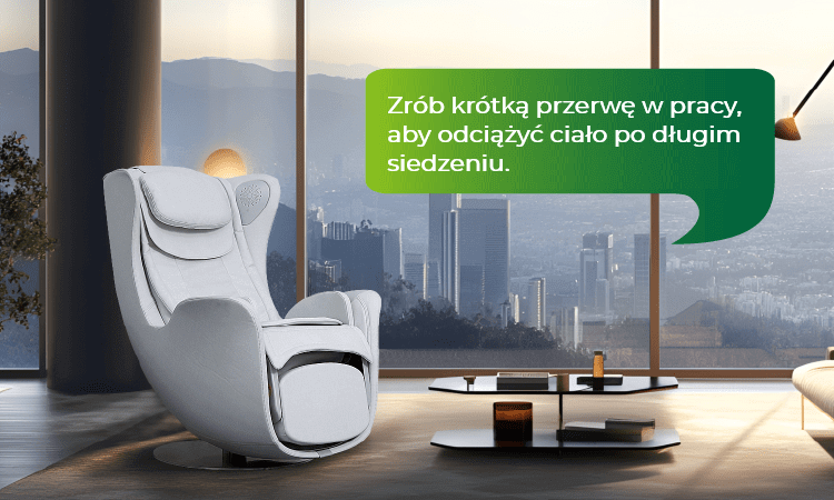 fotel masujący w jasnych kolorach w eleganckim pomieszczeniu